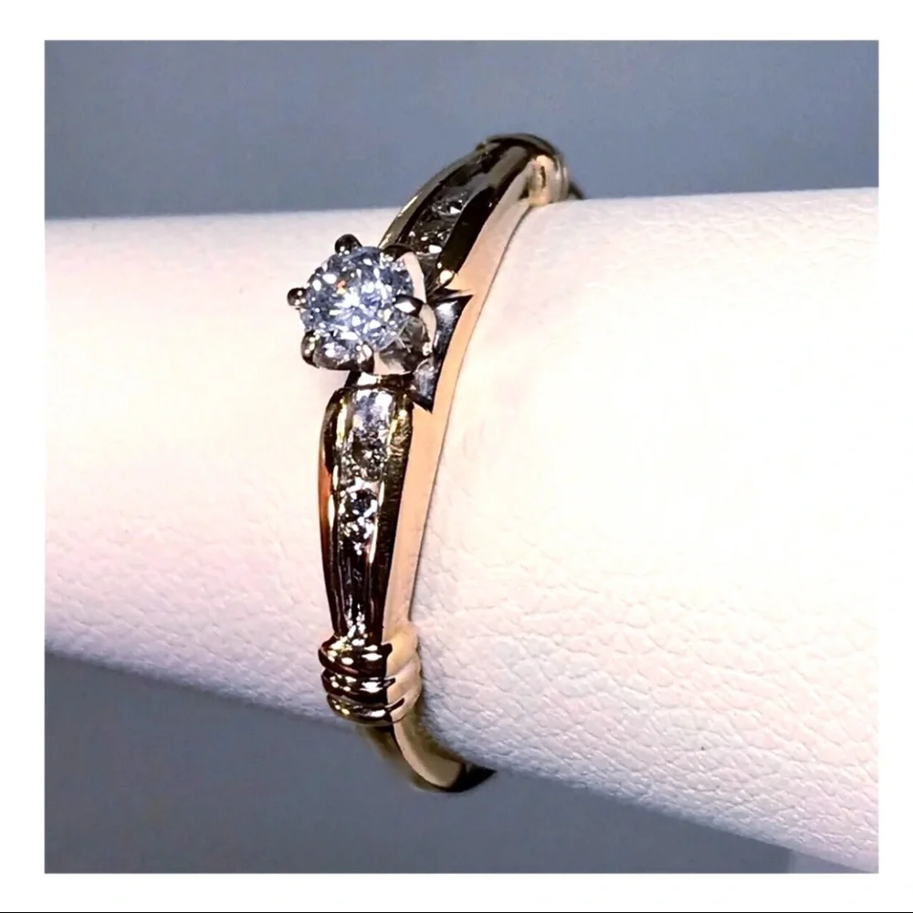 14KT SOLID YELLOW GOLD .25 CARAT TOTAL WEIGHT 6 PRONG SET DIAMOND ACCENT BEAUTY - Picture 7 of 12